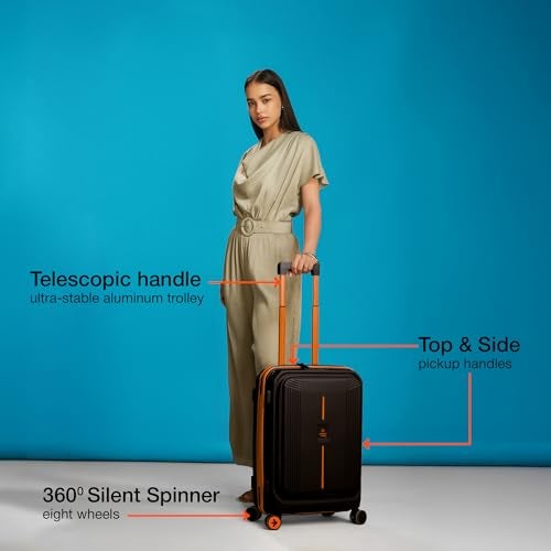 Nasher Miles Alexandria Hard-Sided Polypropylene TSA Lock 8 Wheels Double Spinner Cabin Luggage with Laptop Compartment Black Orange 20 inch |55cm Trolley Bag| Small Cabin Luggage - Image 5