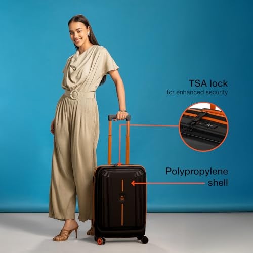 Nasher Miles Alexandria Hard-Sided Polypropylene TSA Lock 8 Wheels Double Spinner Cabin Luggage with Laptop Compartment Black Orange 20 inch |55cm Trolley Bag| Small Cabin Luggage - Image 4