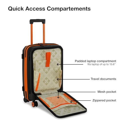 Nasher Miles Alexandria Hard-Sided Polypropylene TSA Lock 8 Wheels Double Spinner Cabin Luggage with Laptop Compartment Black Orange 20 inch |55cm Trolley Bag| Small Cabin Luggage - Image 3