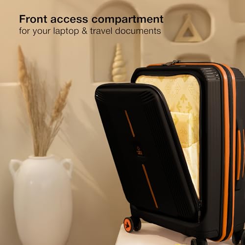 Nasher Miles Alexandria Hard-Sided Polypropylene TSA Lock 8 Wheels Double Spinner Cabin Luggage with Laptop Compartment Black Orange 20 inch |55cm Trolley Bag| Small Cabin Luggage - Image 2