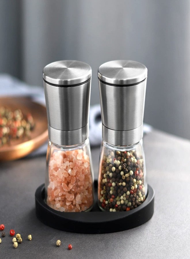 VEVOK CHEF Salt and Pepper Grinder Set Stainless Steel Adjustable Coarseness Ceramic Pepper Mill Salt Crusher with Silicone Tray Salt and Pepper Shaker Spice Grinder Kitchen - Image 4