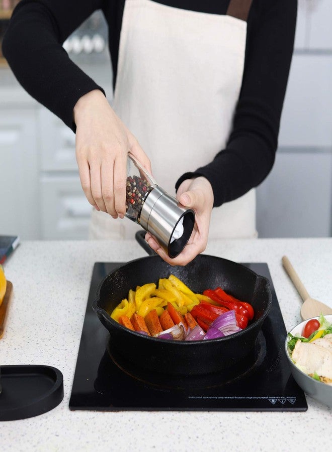 VEVOK CHEF Salt and Pepper Grinder Set Stainless Steel Adjustable Coarseness Ceramic Pepper Mill Salt Crusher with Silicone Tray Salt and Pepper Shaker Spice Grinder Kitchen - Image 3