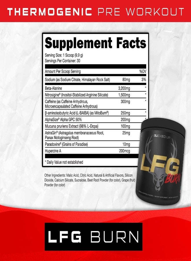 باكد أب مكمل غذائي Bucked Up LFG Pre Workout - مسحوق مكمل للطاقة، وضخ الدم، والتحمل، وحرق الدهون (30 حصة) (نكهة التوت) - Image 2