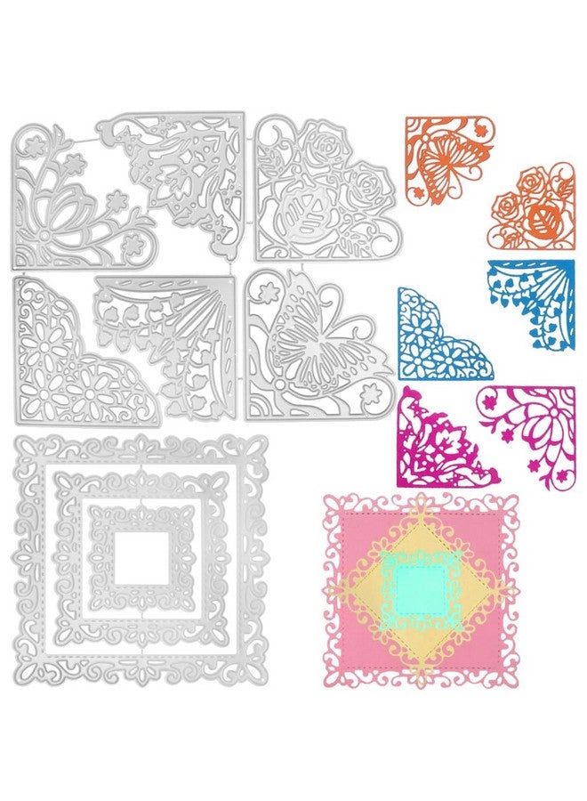 lyfLux 9 pcs Die Cuts for Card Making, lyfLux 3 Pcs Skeleton Square Frame Cutting Dies, 6 pcs Metal Corner Lace Die Cuts, Flowers, Butterflies, Embossing Template for Scrapbooking, Cutting Dies Sets - Image 1