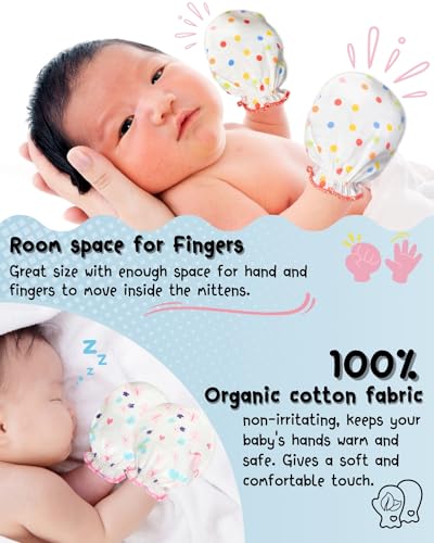 RATIVE Newborn Baby Cotton Gloves Sleep Sleeping No Scratch Mittens Mitts Set for 0-6 Months Unisex Neutral Boys Girls (6 pairs/white) - Image 4