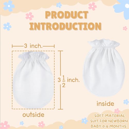 RATIVE Newborn Baby Cotton Gloves Sleep Sleeping No Scratch Mittens Mitts Set for 0-6 Months Unisex Neutral Boys Girls (6 pairs/white) - Image 2