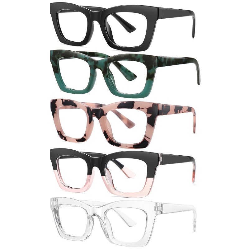 ZEHEXA Reading Glasses for Women Blue Light Blocking Glasses Filter UV Square Readers Glasses for Men and Women 5 Pack 15