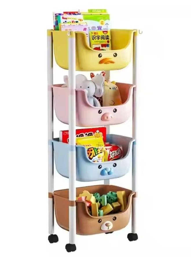 سکیلو عربة تخزين بلاستيكية متعددة الأغراض بأربع طبقات مزودة بعجلات - رف عملي قابل للطي والإزالة للاستخدام في المطبخ والمنزل والحمام - Image 1