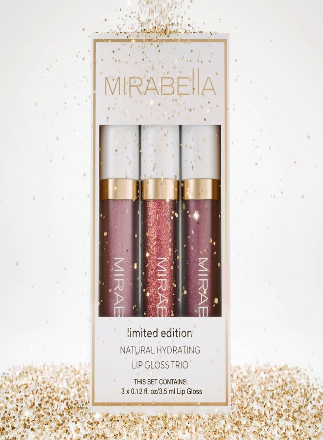 Mirabella 3 Pack Lip Gloss Trio - Highly Pigmented Shimmer Lip Gloss Non Sticky with Hydrating Medical Grade Lanolin for Chapped Lips, Lip Gloss for Women Set of 3 Shades - Image 1