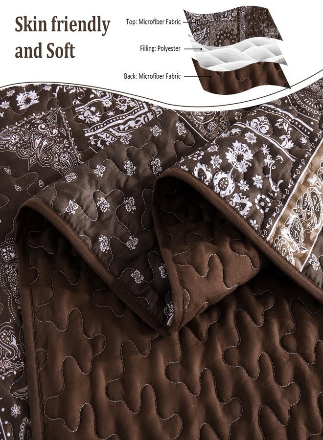 Cottolester Brown Patchwork Quilt Set Queen Size,3 Pieces Boho Paisley Quilt Set,Farmhouse Bedspread Soft Microfiber Bedding Set for All Season 96"x90" - Image 5