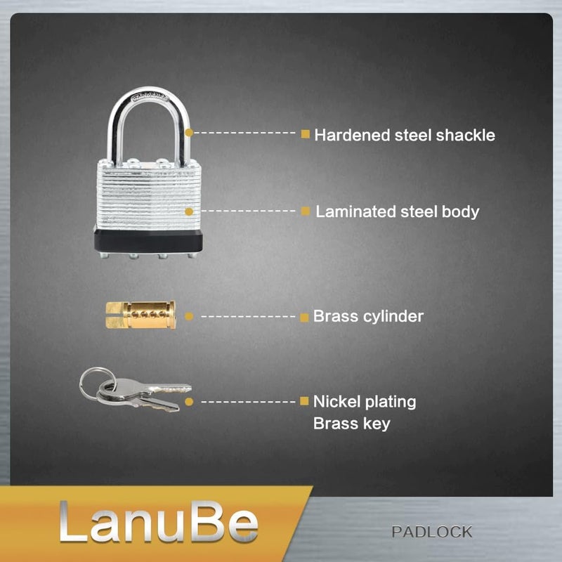 LanuBe Lock Laminated keyed Padlock (1-9/16", 40mm), keyed Alike Locks, Normal Shackle,Marked Black Plastic Hoop, Pack of 6… - Image 5