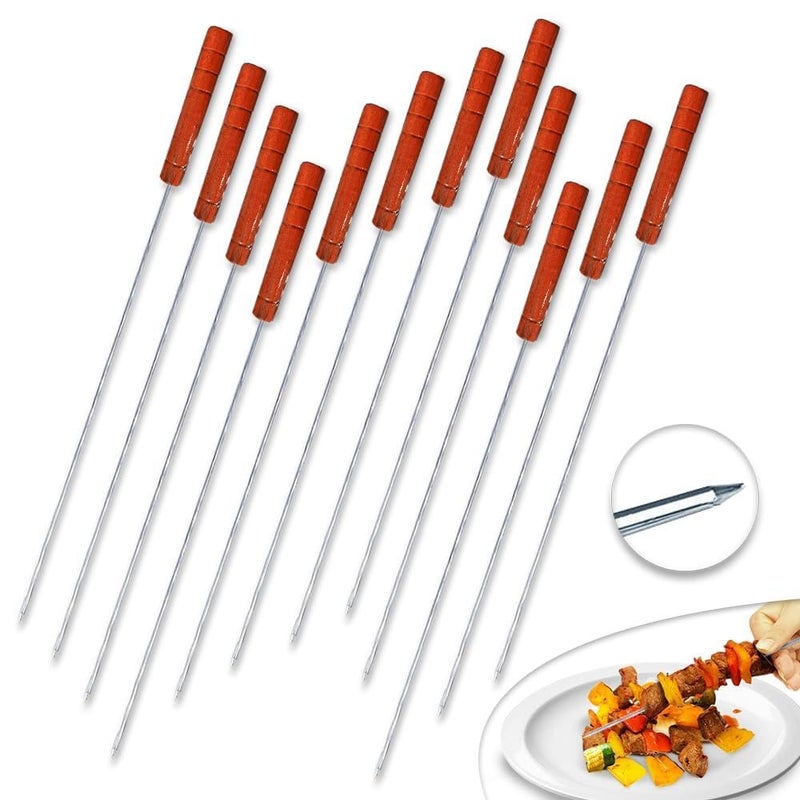 BBQ Skewers - Metal Grilling Sticks with Wooden Handle for Kofta and Shish Tawook, 50cm, Pack of 12 with Spatula - Image 1