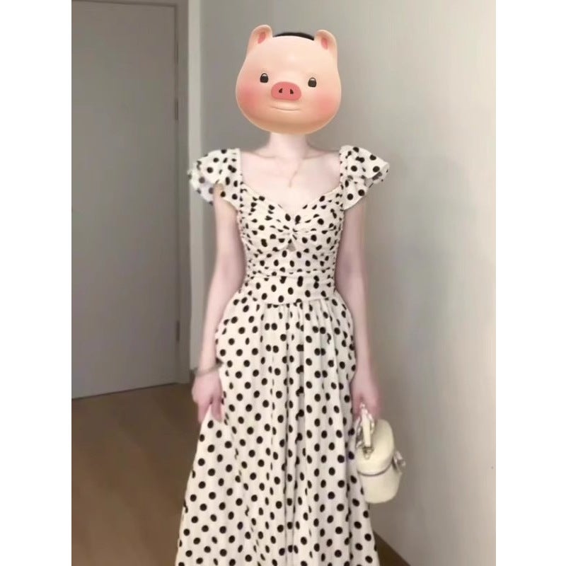 Polka Dot Flutter Sleeve A-Line Dress - Image 1