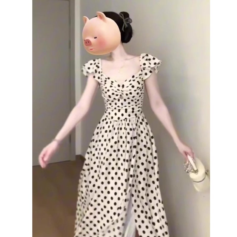 Polka Dot Flutter Sleeve A-Line Dress - Image 4