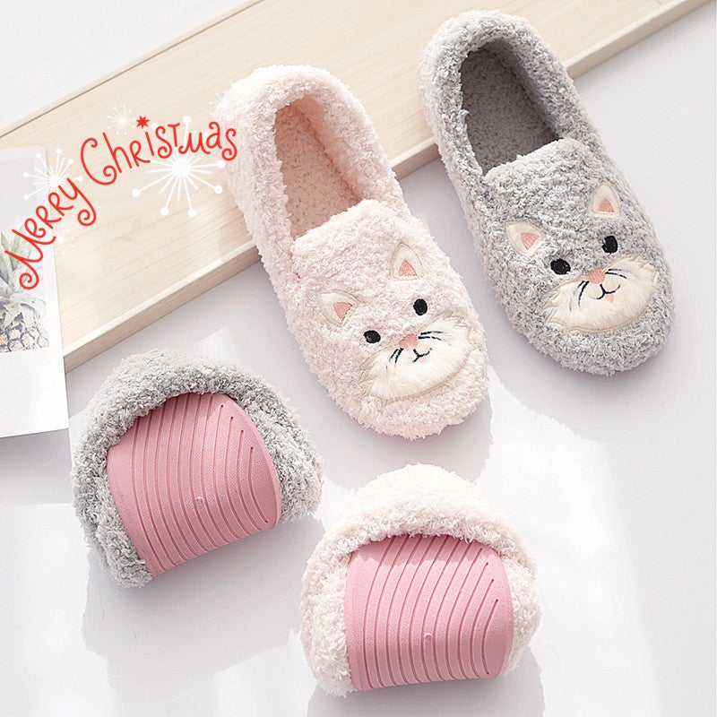 Cute Furry Shoes For , Home Parent-Child Non-Slip Cotton Slippers With Heel, Thick Maternity Shoes, Soft-Soled Floor Shoes - Image 3