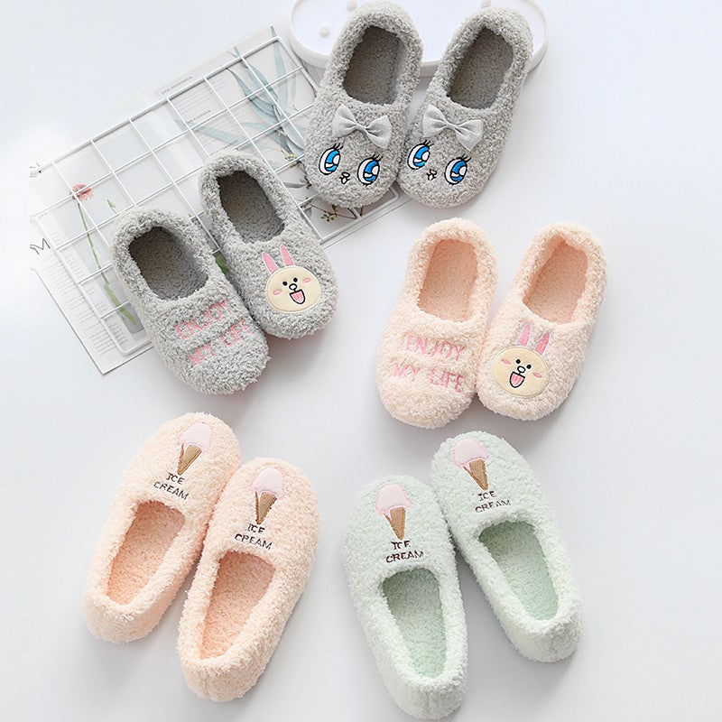 Cute Furry Shoes For , Home Parent-Child Non-Slip Cotton Slippers With Heel, Thick Maternity Shoes, Soft-Soled Floor Shoes - Image 2