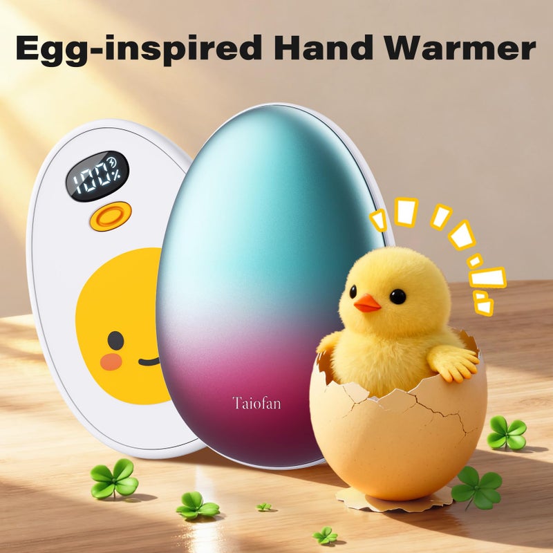 Taiofan Hand Warmers Rechargeable, 2 Pack Cute Egg Design, LED Display, 4 Levels Fast Heating Magnetic Electric Hand Warmers, Portable Pocket Heater Gifts for Women Men Outdoor Camping Hunting Golf - Image 2