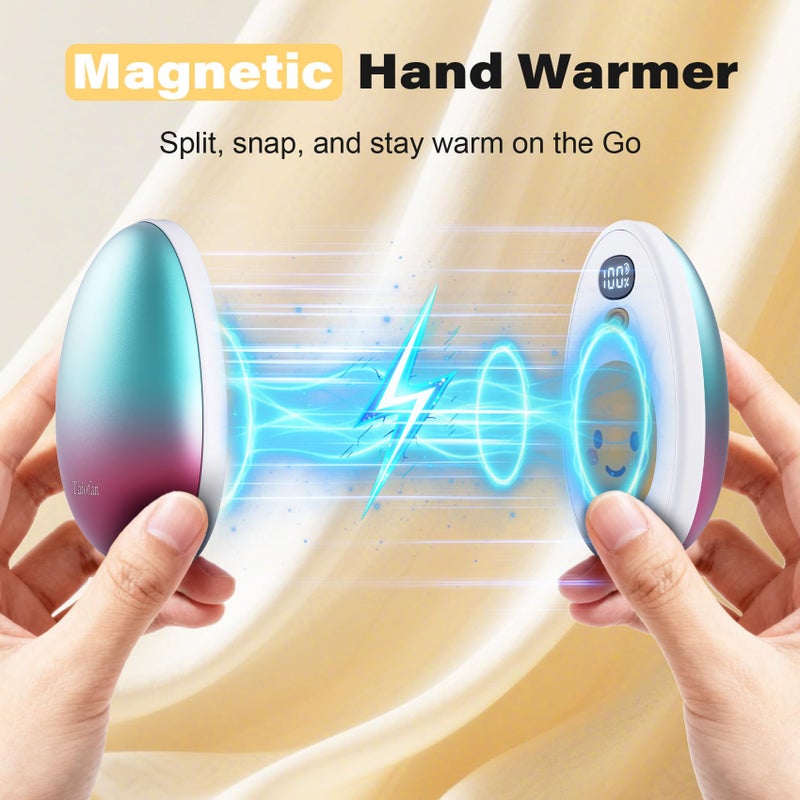 Taiofan Hand Warmers Rechargeable, 2 Pack Cute Egg Design, LED Display, 4 Levels Fast Heating Magnetic Electric Hand Warmers, Portable Pocket Heater Gifts for Women Men Outdoor Camping Hunting Golf - Image 4