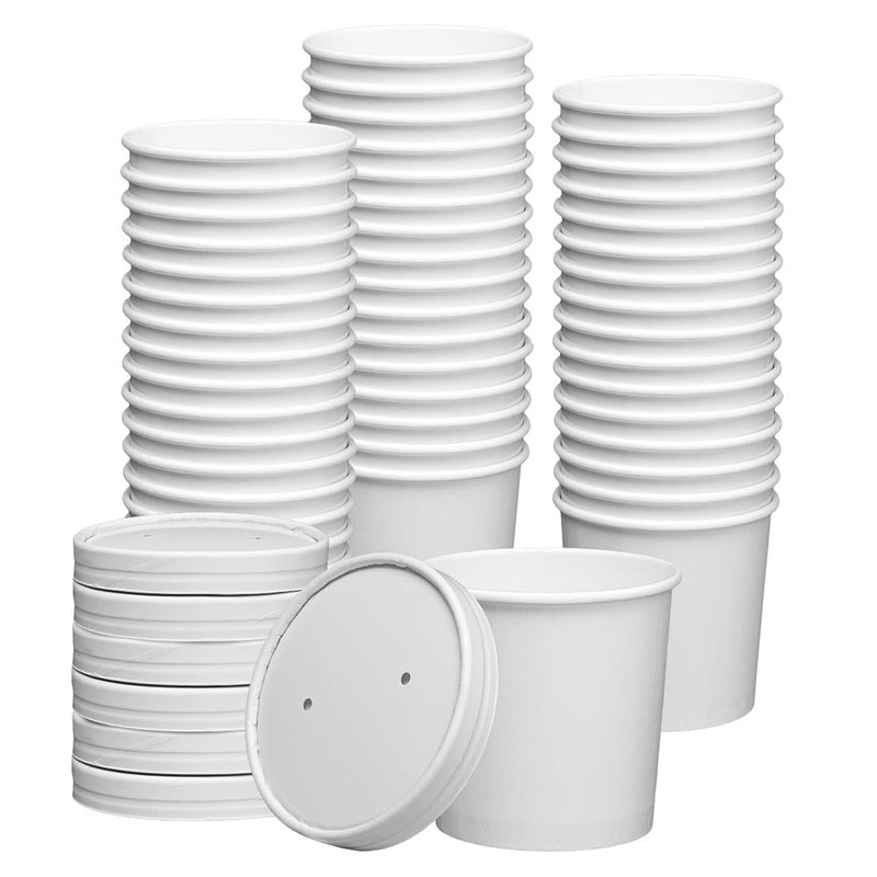 GUSTO [12 oz. - 50 Count White Paper Food Containers with Vented Lids - To Go Hot Soup Bowls, Disposable Ice Cream Cups, Ideal for Hot and Cold Foods - (Formerly Comfy Package) - Image 1