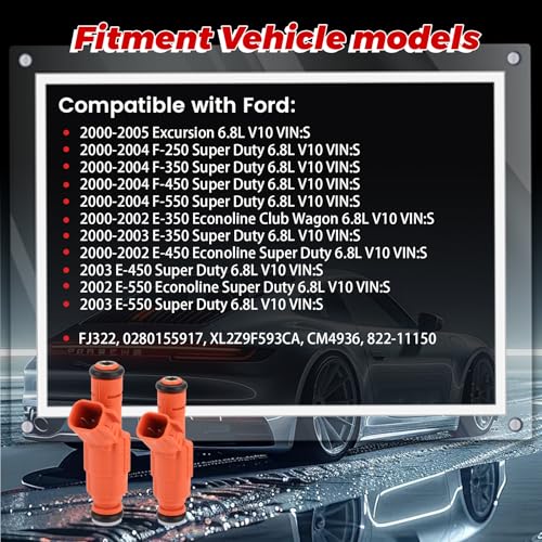 GAGOLCAR 10Pack Fuel Injectors Set Compatible with Ford Excursion F250 F350 F450 F550 E350 E450 E550 Econoline Super Duty 68L V10 Replaces FJ322 0280155917 82211150 - Image 3