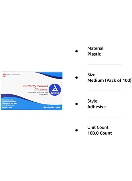 Dynarex Dynarex Adhesive Bandage Butterfly Fab Medium 38 Inches x 1 1316 Inches Sterile 100 Count  - Image 3