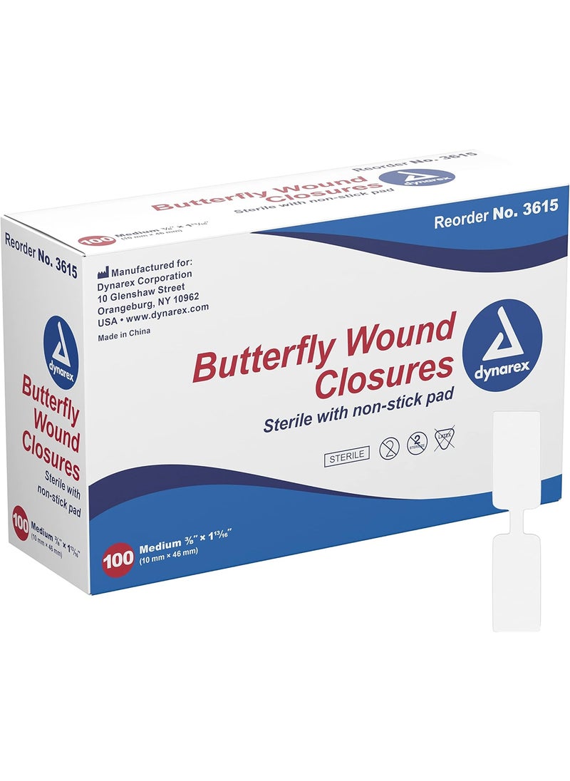 Dynarex Dynarex Adhesive Bandage Butterfly Fab Medium 38 Inches x 1 1316 Inches Sterile 100 Count  - Image 1