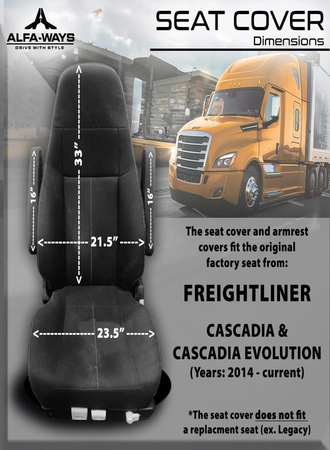 غطاء مقعد شاحنة ALFA-WAYS - غطاء مقعد لشاحنة Freightliner Cascadia موديل الجيل الثالث، والجيل الثاني Evolution (2014 - الحالي) - غطاء مقعد وأغطية مساند الذراعين - غطاء مقعد شاحنة أسود - Image 2