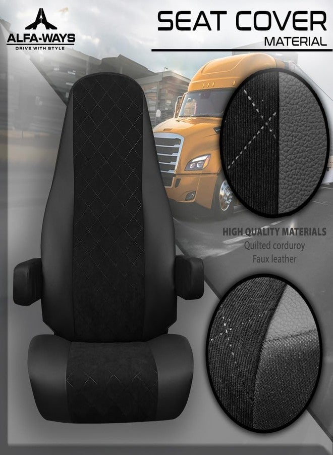 غطاء مقعد شاحنة ALFA-WAYS - غطاء مقعد لشاحنة Freightliner Cascadia موديل الجيل الثالث، والجيل الثاني Evolution (2014 - الحالي) - غطاء مقعد وأغطية مساند الذراعين - غطاء مقعد شاحنة أسود - Image 5