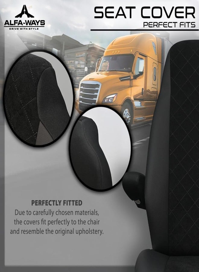 غطاء مقعد شاحنة ALFA-WAYS - غطاء مقعد لشاحنة Freightliner Cascadia موديل الجيل الثالث، والجيل الثاني Evolution (2014 - الحالي) - غطاء مقعد وأغطية مساند الذراعين - غطاء مقعد شاحنة أسود - Image 4