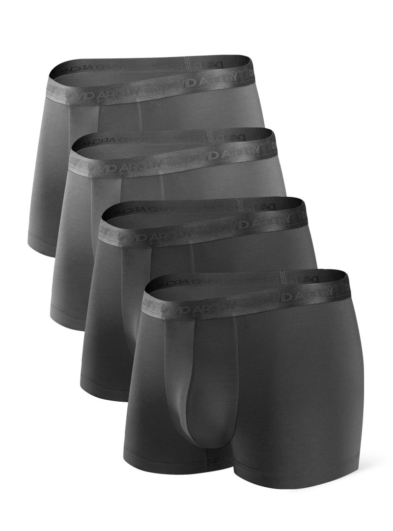 ديفيد آرتشي ملابس داخلية للرجال بفضل دعم الجيب الناعم للغاية من مودال - شورتات بوكسر مقاومة للرطوبة للرجال 4 عبوات L أسود ورمادي داكن