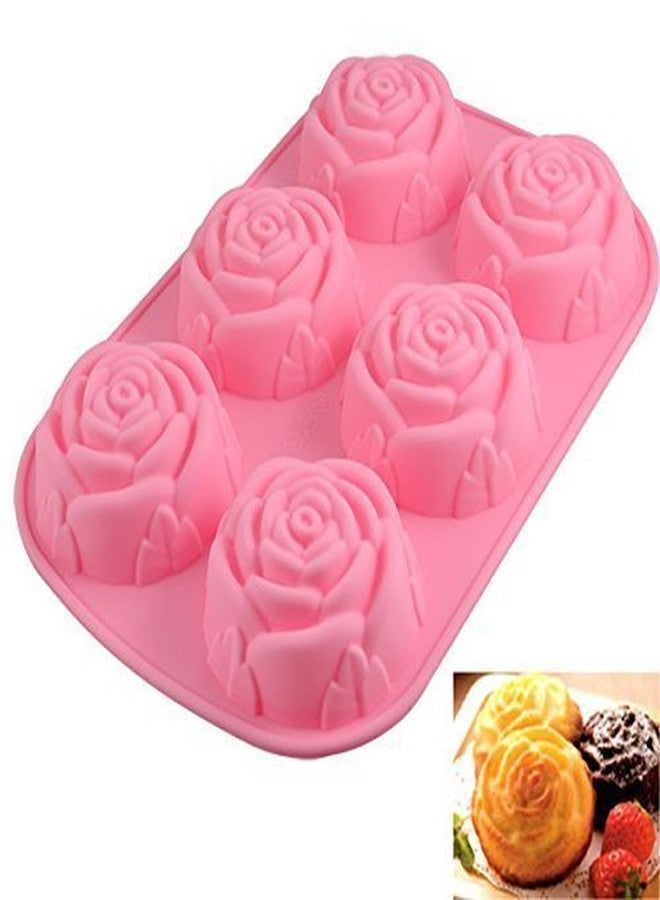 SYGA 6 Pink Cavity Rose Flowers Shape Muffins Pure Silicone Mould for Cake, Ice Cube,DIY Baking Trays - Image 5