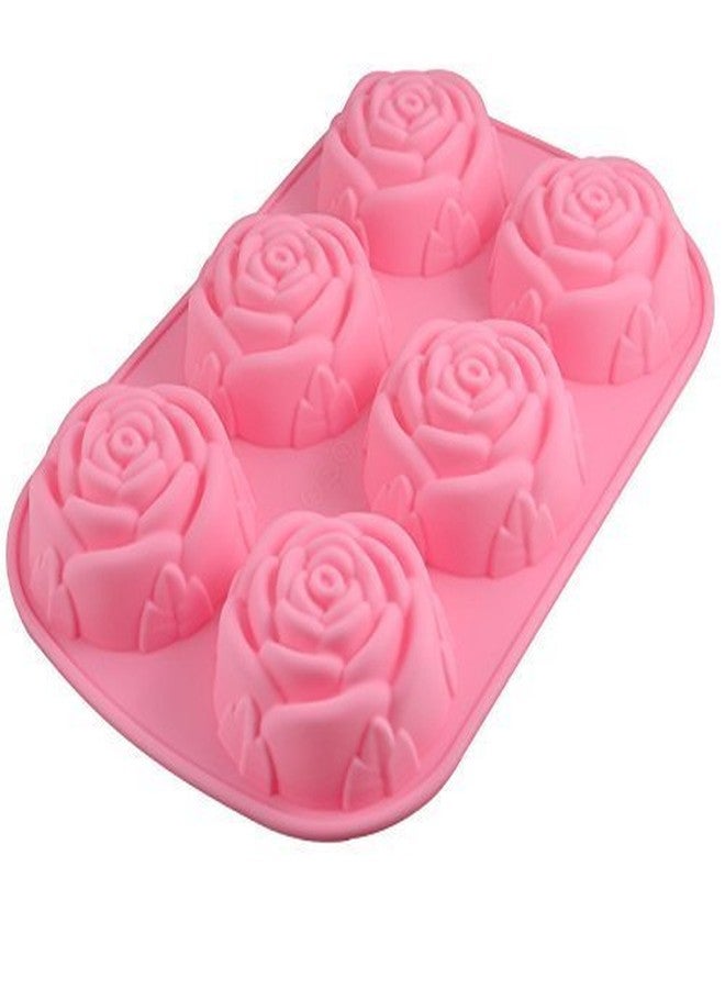 SYGA 6 Pink Cavity Rose Flowers Shape Muffins Pure Silicone Mould for Cake, Ice Cube,DIY Baking Trays - Image 1