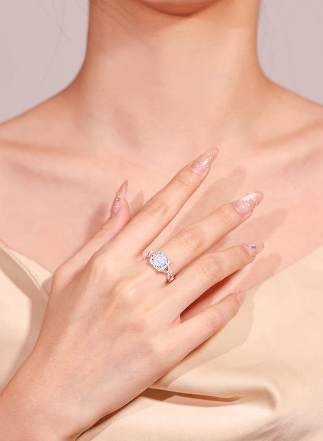 Fancime October Birthstone Created Opal Rings Sterling Silver 4-Prong Halo White Fire Opal Cubic Zirconia Infinity Engagement Wedding Ring Fine Jewelry for Women Girls Size 5,6,7,8 - Image 3