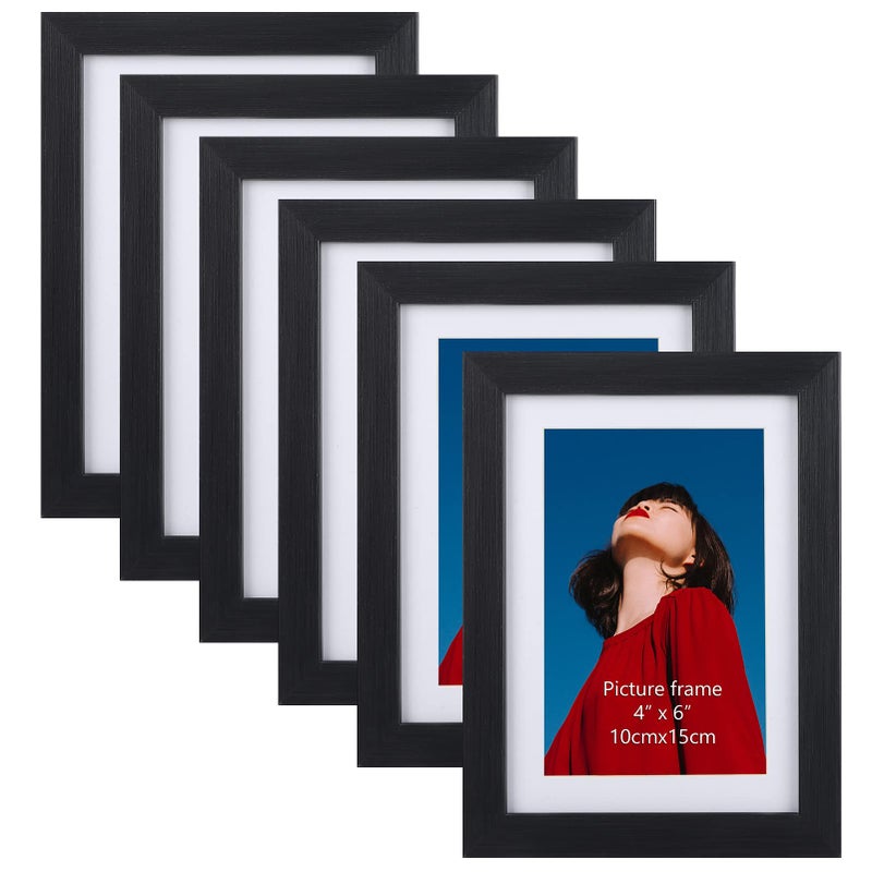 Lavezee 4x6 إطار الصورة الأسود مجموعة من 6 إطارات متعددة مصحوب لعرض الصور 4x6 مع حصيرة أو 5x7 بدون حصيرة على الجدار والطاولة - Image 1