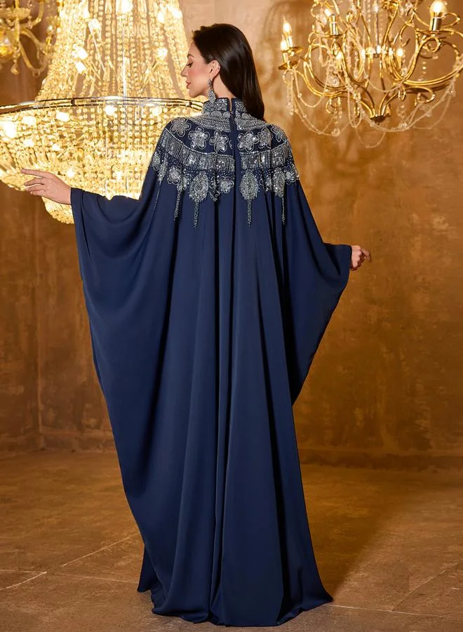 Unithorse  Navy Blue Batwing Sleeve Embellished Kaftan for Women | Best Price UAE