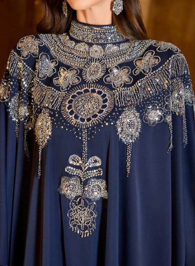Unithorse  Navy Blue Batwing Sleeve Embellished Kaftan for Women | Best Price UAE