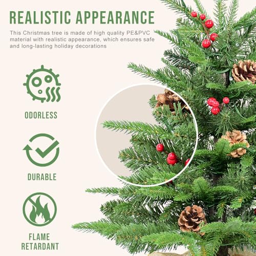 Kadunmina 2ft Pre-lit Table Top Christmas Tree, Small Artificial Xmas Tree with 50 LED Lights/177 PE&PVC Tips/Berries&Pinecones, 24 Inch Mini Tree with Burlap Base for Holiday Indoor Decor, 8 Modes - Image 2