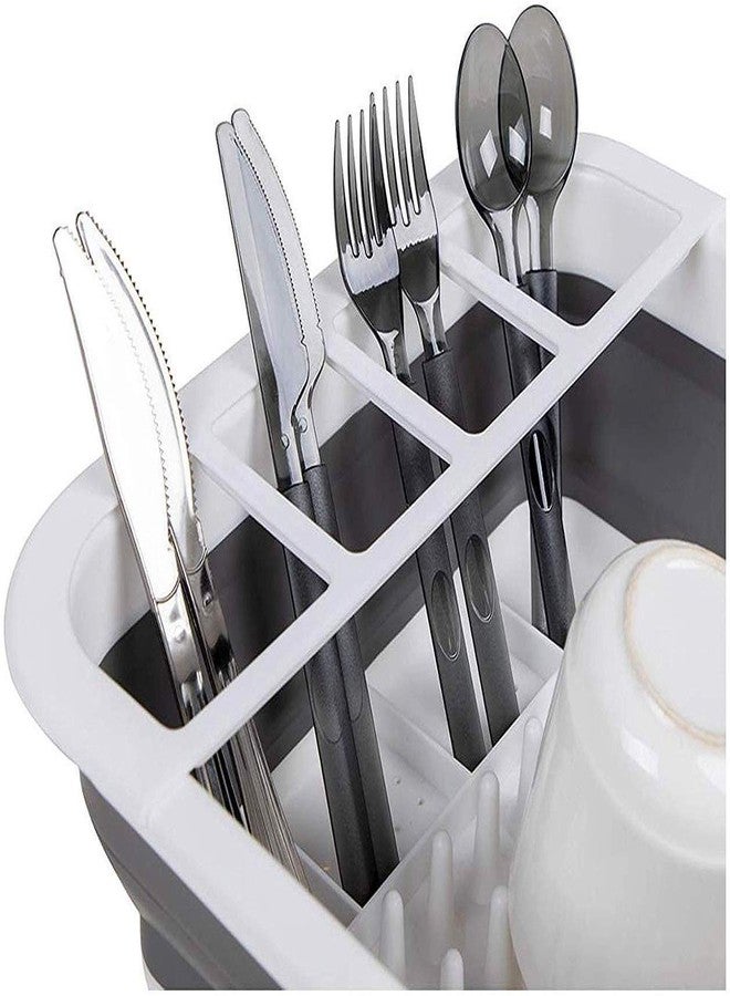 UNITRA Folding Dish Drainer and Drying Rack with Spoon Storage Holder Organizer, Heavy Duty Plastic & Silicone for Easy Cleaning- Gray&White - Image 2