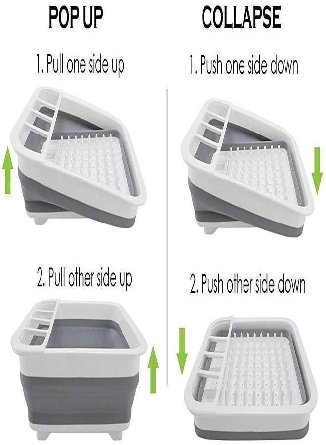 UNITRA Folding Dish Drainer and Drying Rack with Spoon Storage Holder Organizer, Heavy Duty Plastic & Silicone for Easy Cleaning- Gray&White - Image 4