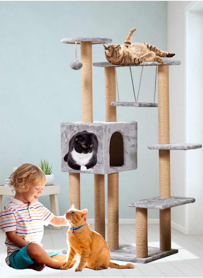 Kidle - Cat Tree Cat Tower for Indoor Cats Activity Centre Cat Climbing Tree with Cat House Cat Toys Scratching Board Cat Scratching Post Cat Jumping Platform - Image 1