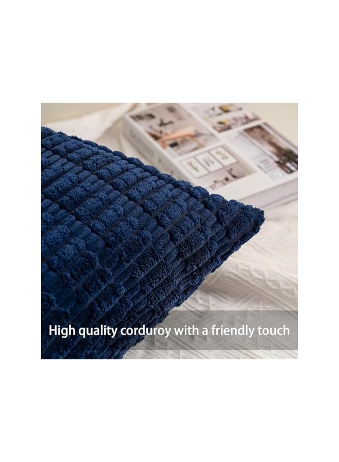 The Bros 2 pack Decorative Throw Pillow Covers,for Living Room Couch Bed Sofa, Soft Striped Corduroy Square Cushion Case 45x45 cm, Rustic Farmhouse Boho Home Decor (deep blue, 45 * 45cm/18 * 18inch) - Image 3