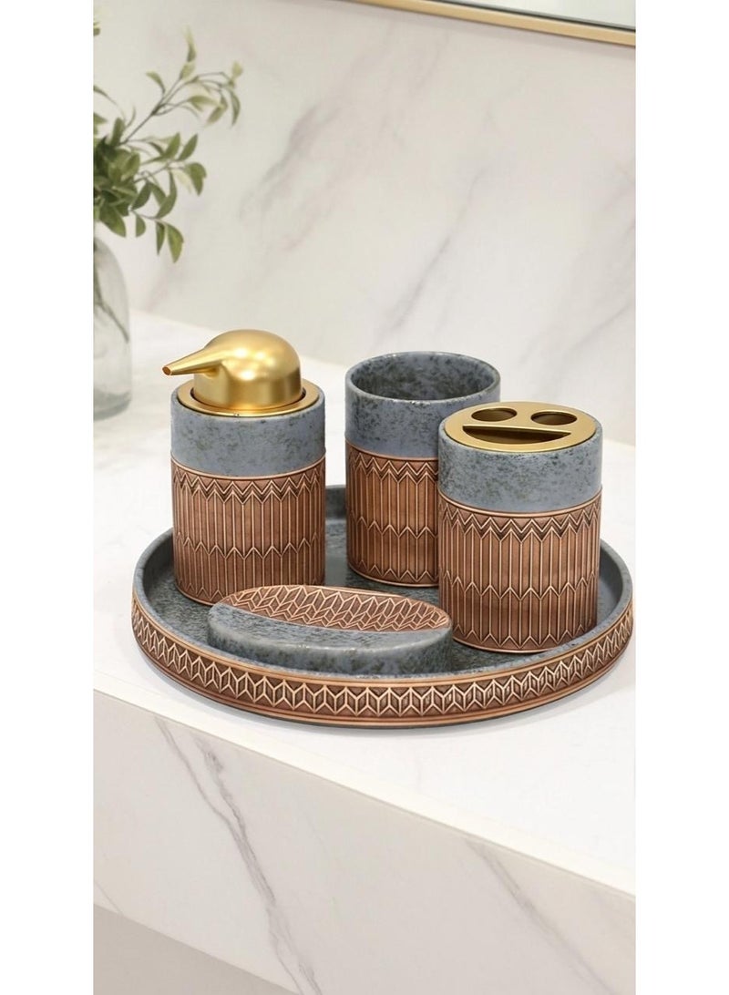 MARS Q Ceramic bathroom accessories set with golden lines and attractive colors, for safe and clean use. - Image 1