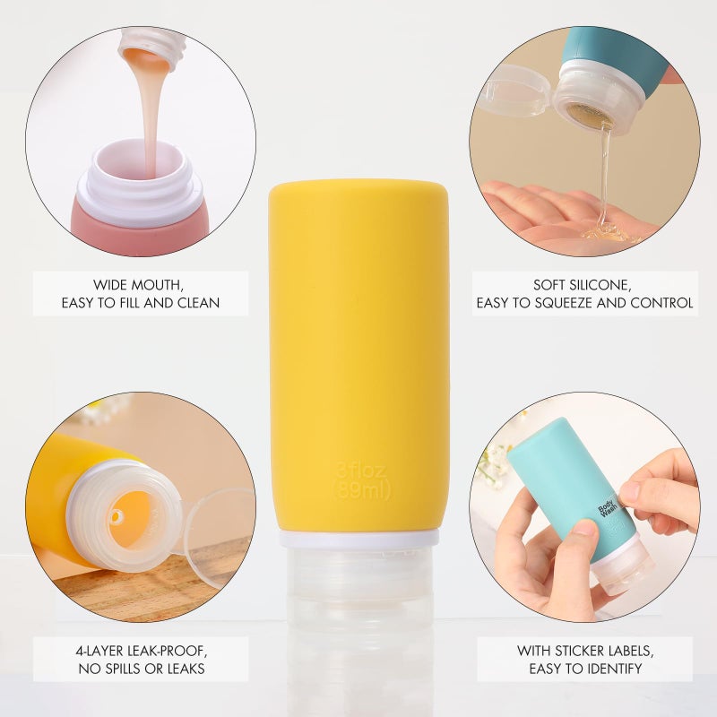 Muslish 21 Pack Travel Bottles for Toiletries, Leak-Proof TSA Compliant Silicone Travel Size Containers for Shampoo and Conditioner, BPA Free with Toiletry Bag (Yellow) - Image 3
