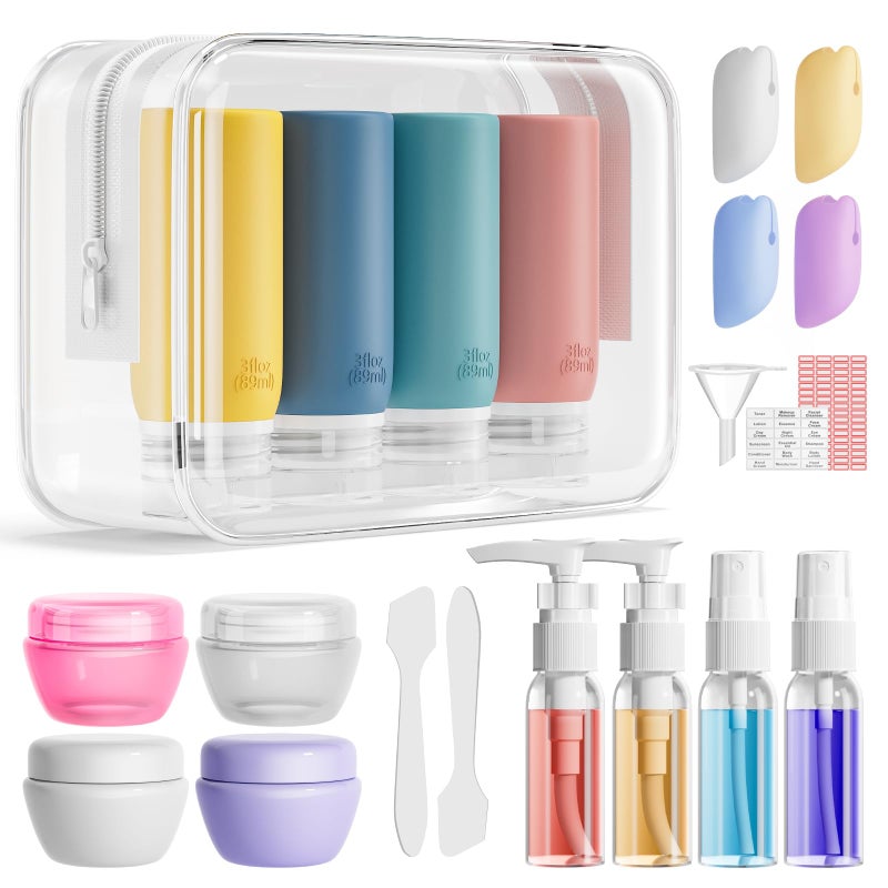 Muslish 21 Pack Travel Bottles for Toiletries, Leak-Proof TSA Compliant Silicone Travel Size Containers for Shampoo and Conditioner, BPA Free with Toiletry Bag (Yellow) - Image 1