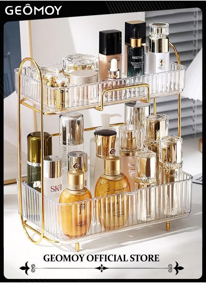 Geomoy 2-Tier Bathroom Organizer Countertop Basket with Sliding Tray Cosmetic Display Cases Kitchen Counter Organizers Spice Rack - Image 1