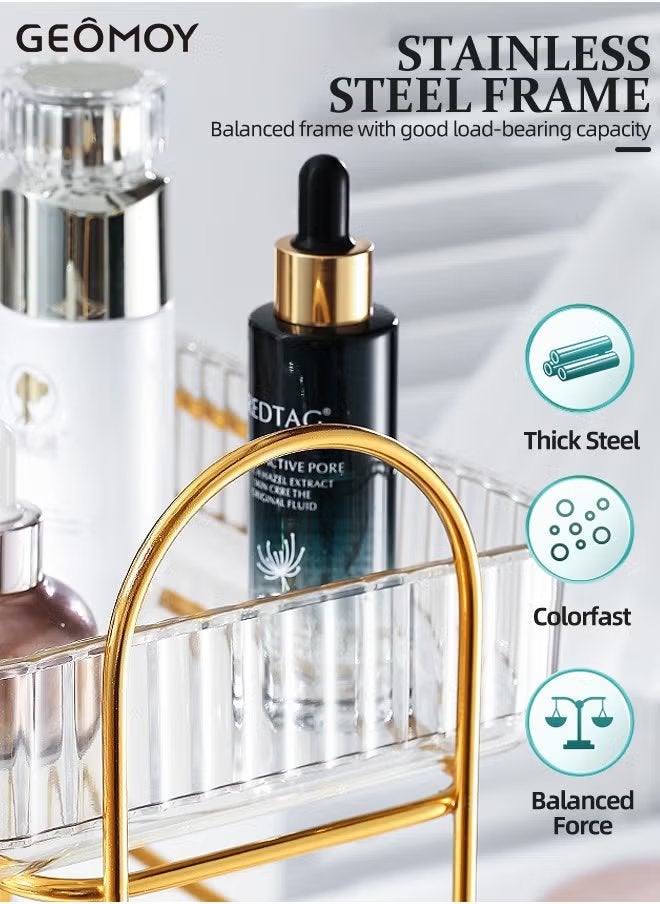 Geomoy 2-Tier Bathroom Organizer Countertop Basket with Sliding Tray Cosmetic Display Cases Kitchen Counter Organizers Spice Rack - Image 4