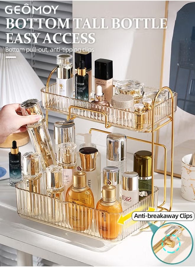 Geomoy 2-Tier Bathroom Organizer Countertop Basket with Sliding Tray Cosmetic Display Cases Kitchen Counter Organizers Spice Rack - Image 2