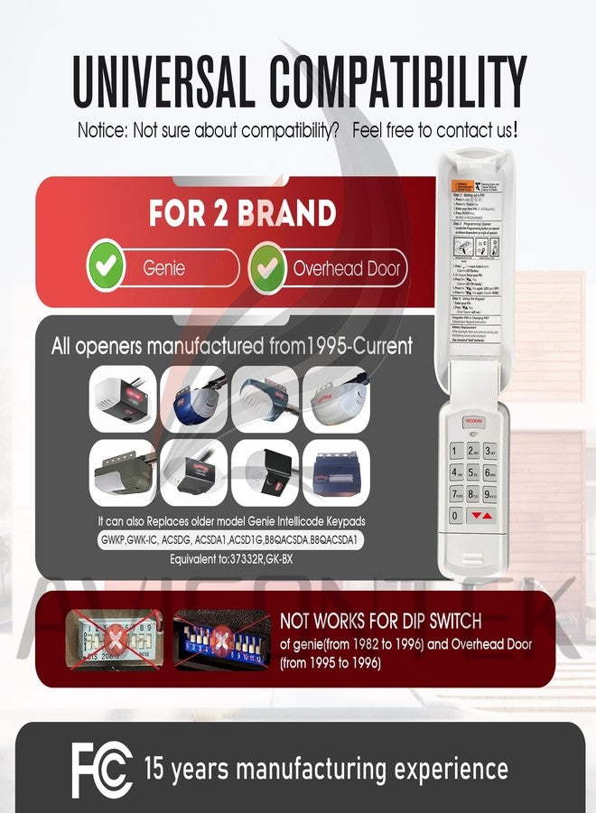 Avisontek GK-BX G3T-BX Wireless keyless Intellicode Genie Garage Door Opener Keypad & Remote【10-Year-Warranty】 - Image 2