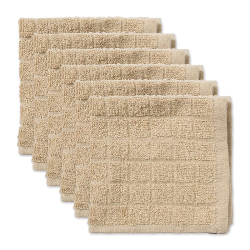 DII Basic Terry Collection Solid Windowpane Dishcloth Set 12x12 Pebble 6 Piece