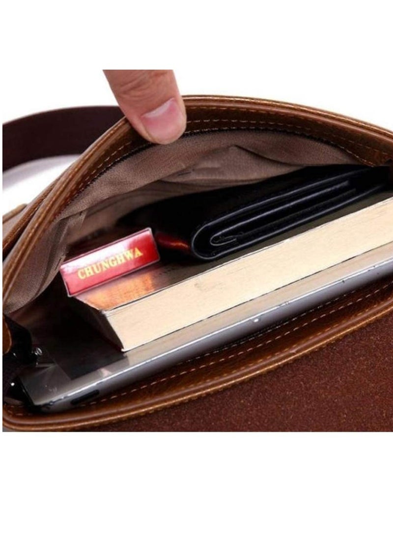 SYOSI Bag with Wallet for iPad and Personal Supplies Shoulder Bag Men Messenger Bag Leather Small Bag Vintage Business Leather Crossbody - Dark Brown - Image 2